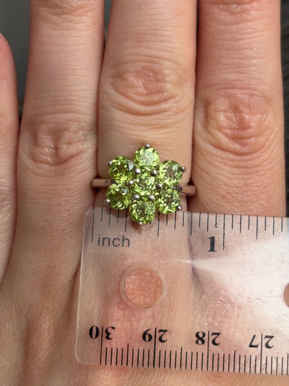 Sterling Silver Genuine Peridot Gemstone Green Flower Cluster Cocktail Ring - Picture 8 of 9